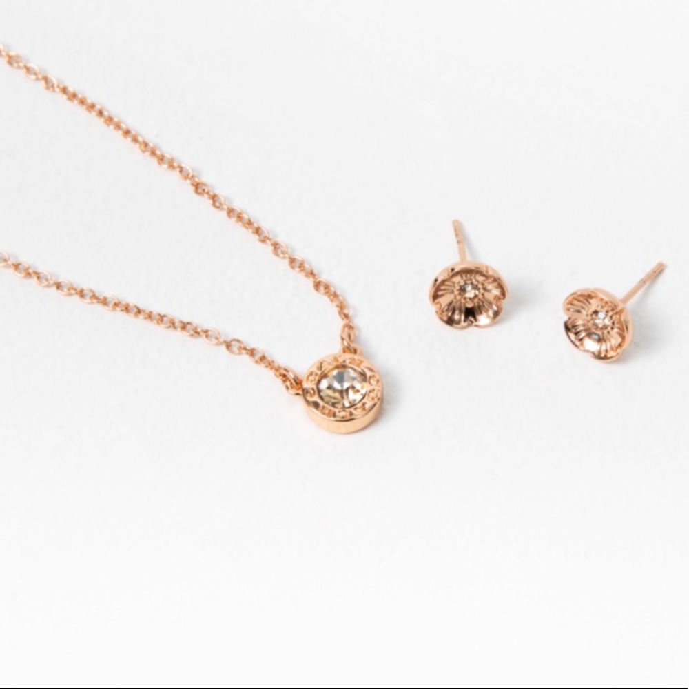 COACH Open Circle Necklace and Tea Rose Stud Set - Picture 3 of 8